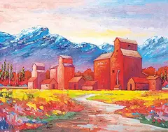 M. Shirley Thomas, Western Skyline, oil on wood board
