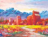 M. Shirley Thomas, Western Skyline, oil on wood board