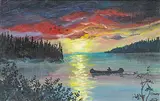 Elmay Crow, Untitled - Canoeing at Sunset, oil on wood board