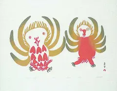 Pitseolak Ashoona, Evening Birds #11/50, 1970, colour relief print on paper
