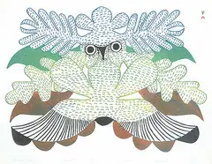Kenojuak Ashevak, Owl of the Sea #58/200, 1977, colour stonecut and stencil on paper