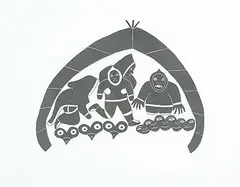 Angekok in the Tent #44/50 by Helen Kalvak, 1983, stonecut on paper, sold Mar 2016