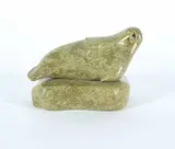 George Pitsiulak, Untitled - Walrus, yellow green stone carving
