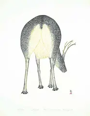 Kananginak Pootoogook, Caribou #58/200, 1977, colour stonecut on paper