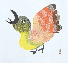 Pitaloosie Saila, Bird of Sargo #3/50, 1972, colour relief print on paper