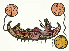 Goyce Kakegamic, Untitled - Canoeing the Spirit Figure, acrylic on paper
