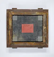René Pierre Allain, Untitled - Red and Grey Squares with Metal Frame, mixed media