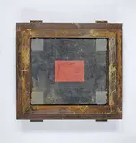 René Pierre Allain, Untitled - Red and Grey Squares with Metal Frame, mixed media
