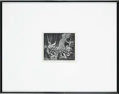Untitled - By the Campfire by Henry Eric Bergman, wood engraving on paper, sold Dec 2015