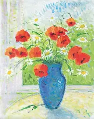 Geza Tibor Biro, Untitled - Red Poppies, oil on canvas
