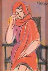 Herman Blaser, Girl in Red, 1969, crayon on paper