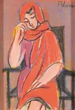 Herman Blaser, Girl in Red, 1969, crayon on paper