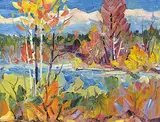 Aspens Near Golden by Rod Charlesworth, oil on wood board, sold Dec 2015