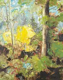 Hans Herold, Wood Interior Waskesiu, 1974, oil on canvas