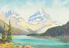Reginald Llewellyn Harvey, Weed Mountain, Jasper - Banff Highway, gouache on paper