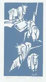 Illingworth Kerr, Goats #61/100, wood block on paper