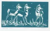 Illingworth Kerr, Antelope Does #54/100, wood block on paper