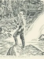 Thoreau MacDonald, Tom Thomson, Drawn by T.M. from a photo by L.S.H., 1965, two colour lithograph