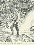 Thoreau MacDonald, Tom Thomson, Drawn by T.M. from a photo by L.S.H., 1965, two colour lithograph