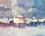 Thomas Mathews, Pink and Blue, acrylic on wood board