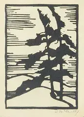 Doris Jean McCarthy, Untitled - Trees in the Wind, relief print on paper