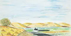 William C. McCargar, Church in Valley, mixed media on paper