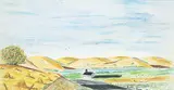 William C. McCargar, Church in Valley, mixed media on paper