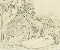 Irene Hoffar Reid, The Cabin [Alta Lake?], graphite on paper