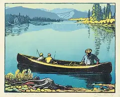 Margaret Shelton, Fishing on the Bow #53/100, 1945, lino block in six colours on paper