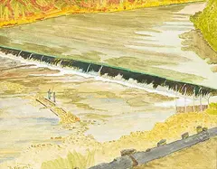 Robert Vincent, Untitled - Fishing at the Dam, Saskatoon, 1960, watercolour on canvas board