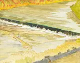 Robert Vincent, Untitled - Fishing at the Dam, Saskatoon, 1960, watercolour on canvas board