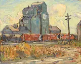 Lawrence Washburn, Sleepy 'R' in Crossfield, 1981, oil on wood board