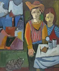 Maxwell Bennett Bates, Interior with Figures, 1957, oil on canvas