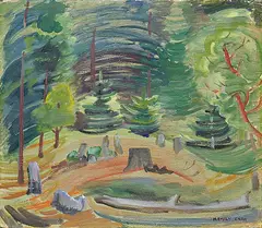 Emily Carr, Old and New Forest, oil on wood board