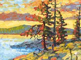 Gulf Island Sunset by Rod Charlesworth, oil on wood board, sold Nov 2015