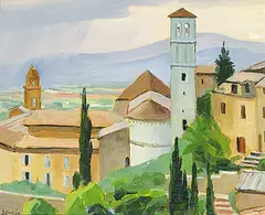 Assisi Monastery, Umbria, Italy by Anthony Law, 1992, oil on wood board, sold Nov 2015