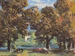 Homer Watson, Untitled - Still Summer Day, oil on wood board
