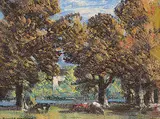 Homer Watson, Untitled - Still Summer Day, oil on wood board