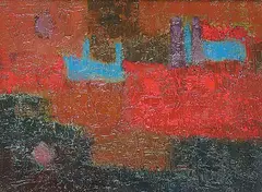 Marcella Maltais, Les Arbres, 1955, oil on canvas board