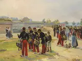 Henri Louis Dupray, Untitled - Military Scene with Drum Corps, oil on canvas