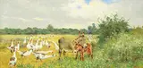 William Weekes, Untitled - Donkeys and Geese, oil on canvas