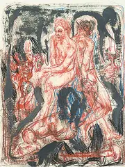 Adolf Benca, Untitled - Male Figures, mixed media on paper