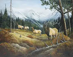 Barbara Fisher, Untitled - Herd of Elk, oil on canvas