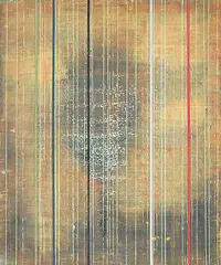 Sky Glabush, Untitled - Red, Black and Blue Vertical Lines, encaustic on paper