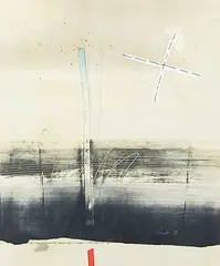 Richard Gorenko, Untitled - Abstract with Blue and Red, 1980, mixed media on photographic paper