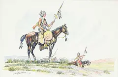 Gerald T. Tailfeathers, Untitled - Indian Scouts, 1970, watercolour on paper