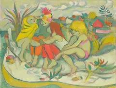 William Arthur Winter, Untitled - Girls on the Beach, oil on canvas board
