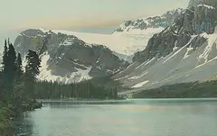 Joseph Frederick Spalding, Bow Lake with Crowfoot Glacier, Alberta, hand coloured photograph on paper