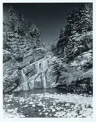 Tom Willock, Cameron Falls, October Snowfall, 2002, black and white photograph on paper