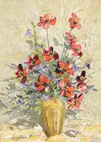 James Lorimer Keirstead, Untitled - Red and Purple Floral Arrangement, oil on wood board